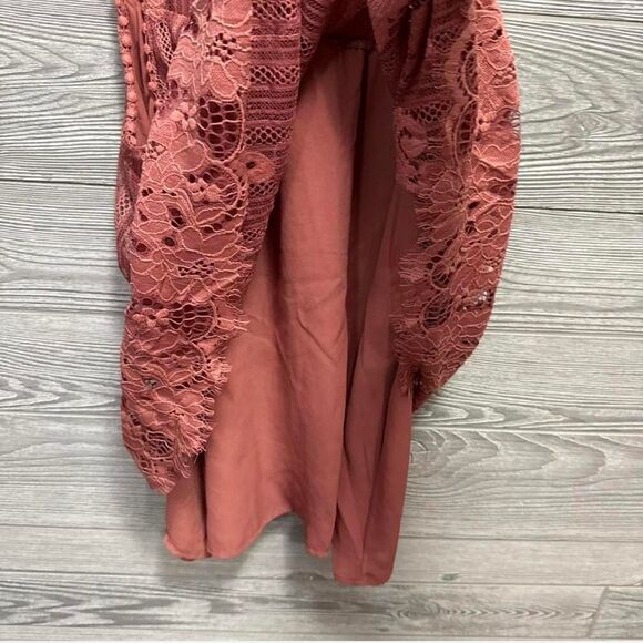 Pink Boho Fairy Tunic Top Size L Floral Mesh Lace Whimsical Cottagecore - Picture 3 of 7